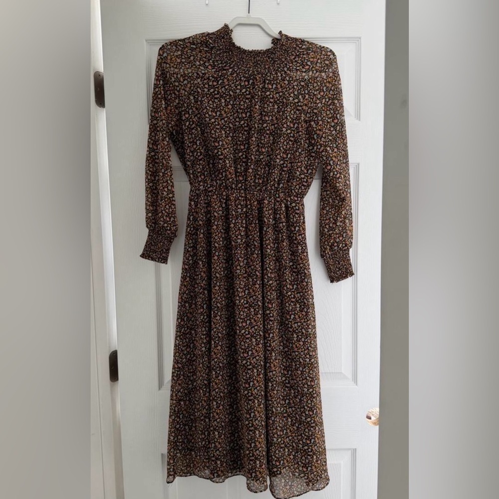 Madewell Floral Long Sleeve Midi Dress
